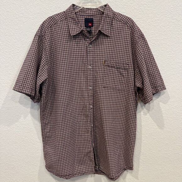 Quicksilver Men’s Button Up Short Sleeve Plaid Shirt with Pocket Size Large - Picture 1 of 2